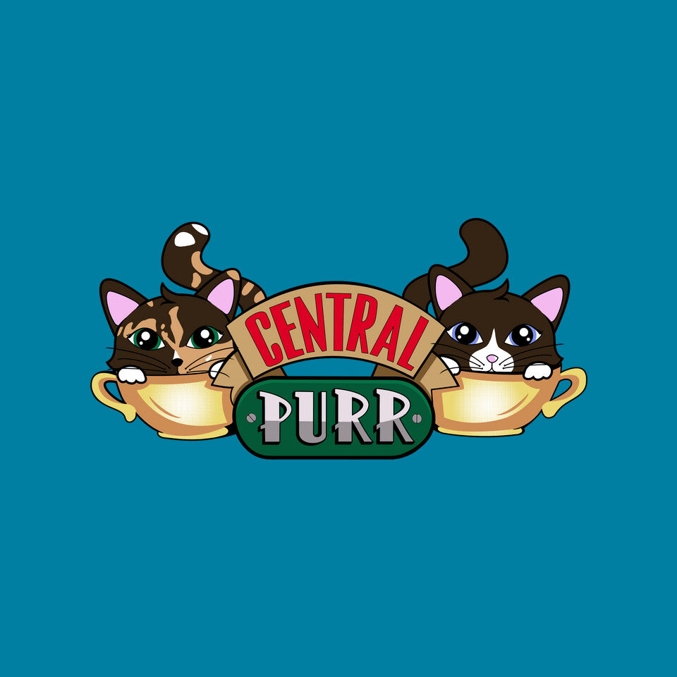 Central Purr – Cat Graphic T-Shirt design artwork for turquoise graphic T-shirt