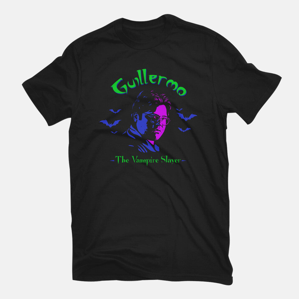 The Vampire Slayer – Halloween Graphic T-Shirt in black, flat-lay product view