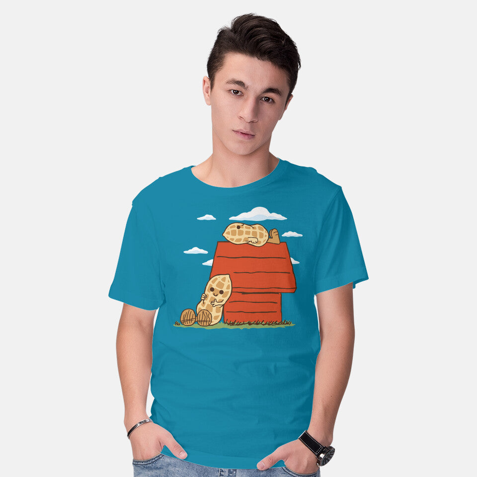 Model wearing turquoise Peanuts – Funny Graphic T-Shirt