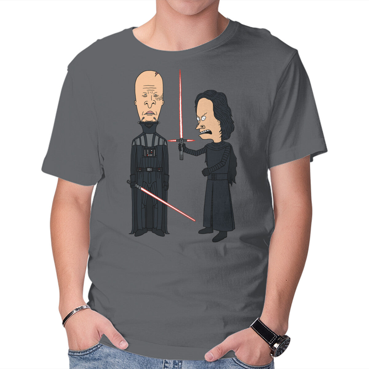 Lightsabers Are Cool – Sci-Fi Graphic T-Shirt in charcoal, product display