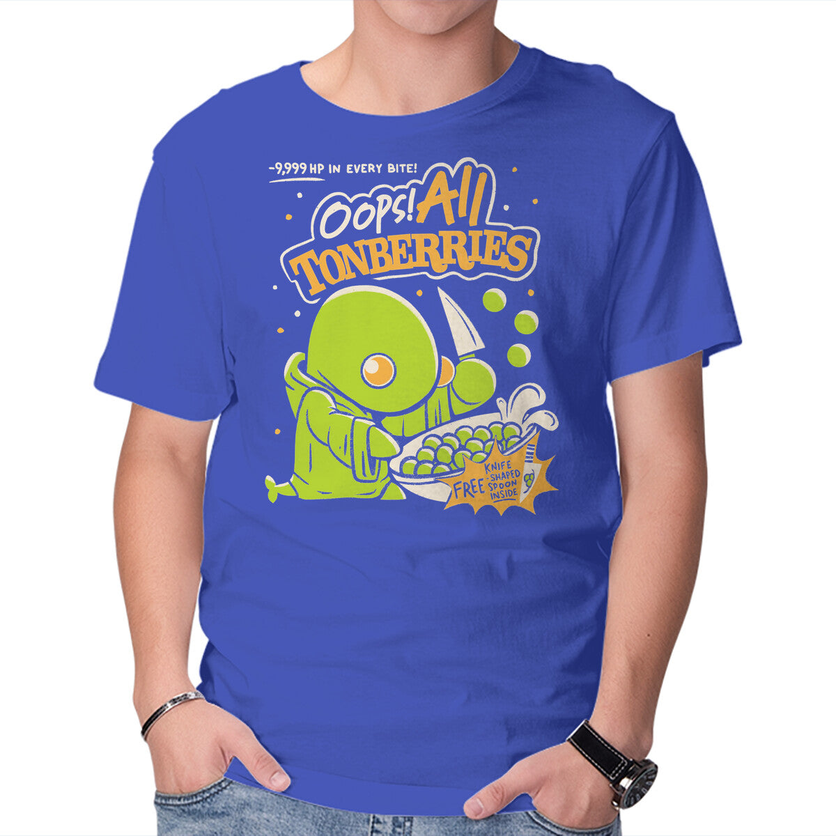 Oops! All Tonberries – Gaming Graphic T-Shirt in royal blue, product display