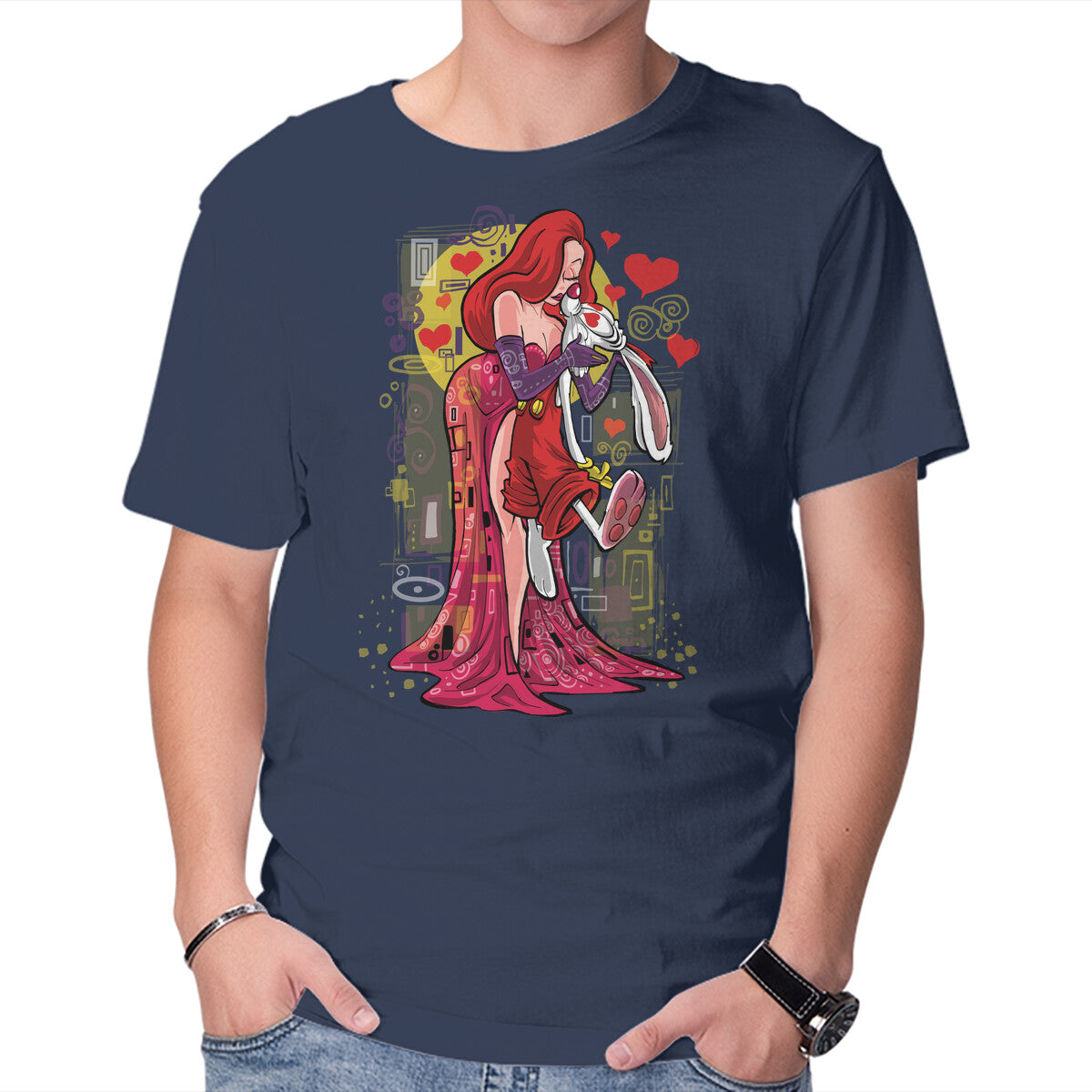 Animated Kiss – Fantasy Graphic T-Shirt in navy, product display