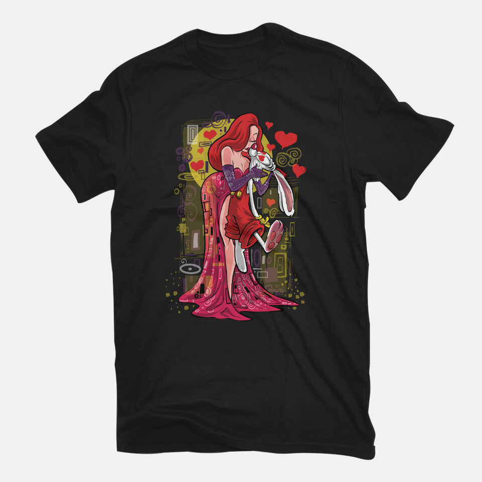 Animated Kiss – Fantasy Graphic T-Shirt in black, flat-lay product view