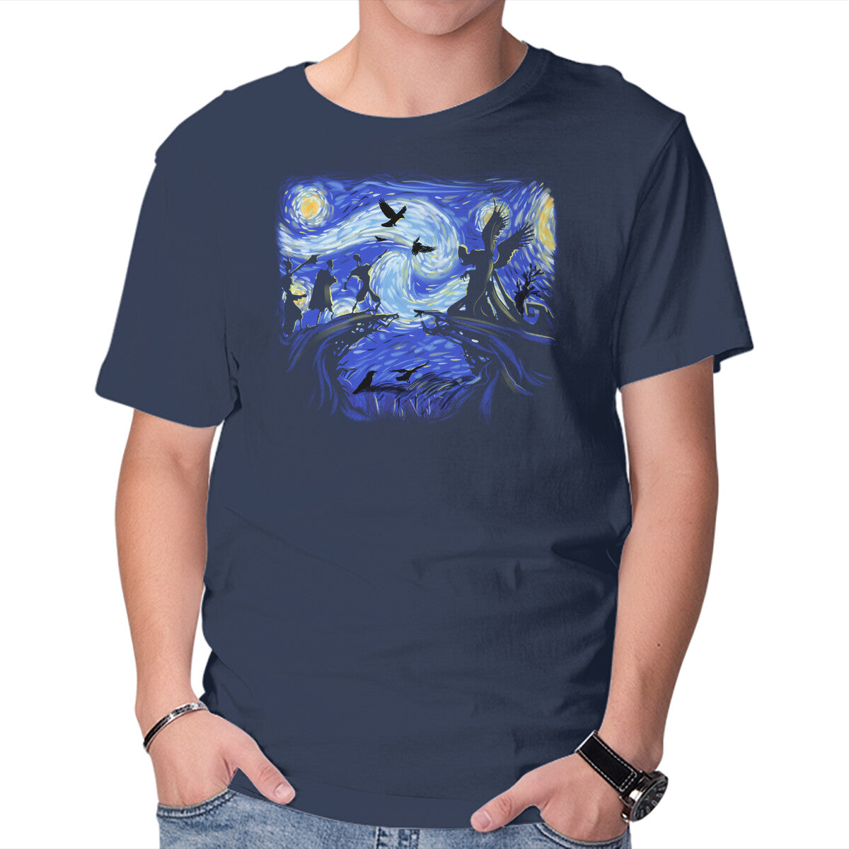 Deathly Hallow Starry Night – Fantasy Graphic T-Shirt in navy, product display