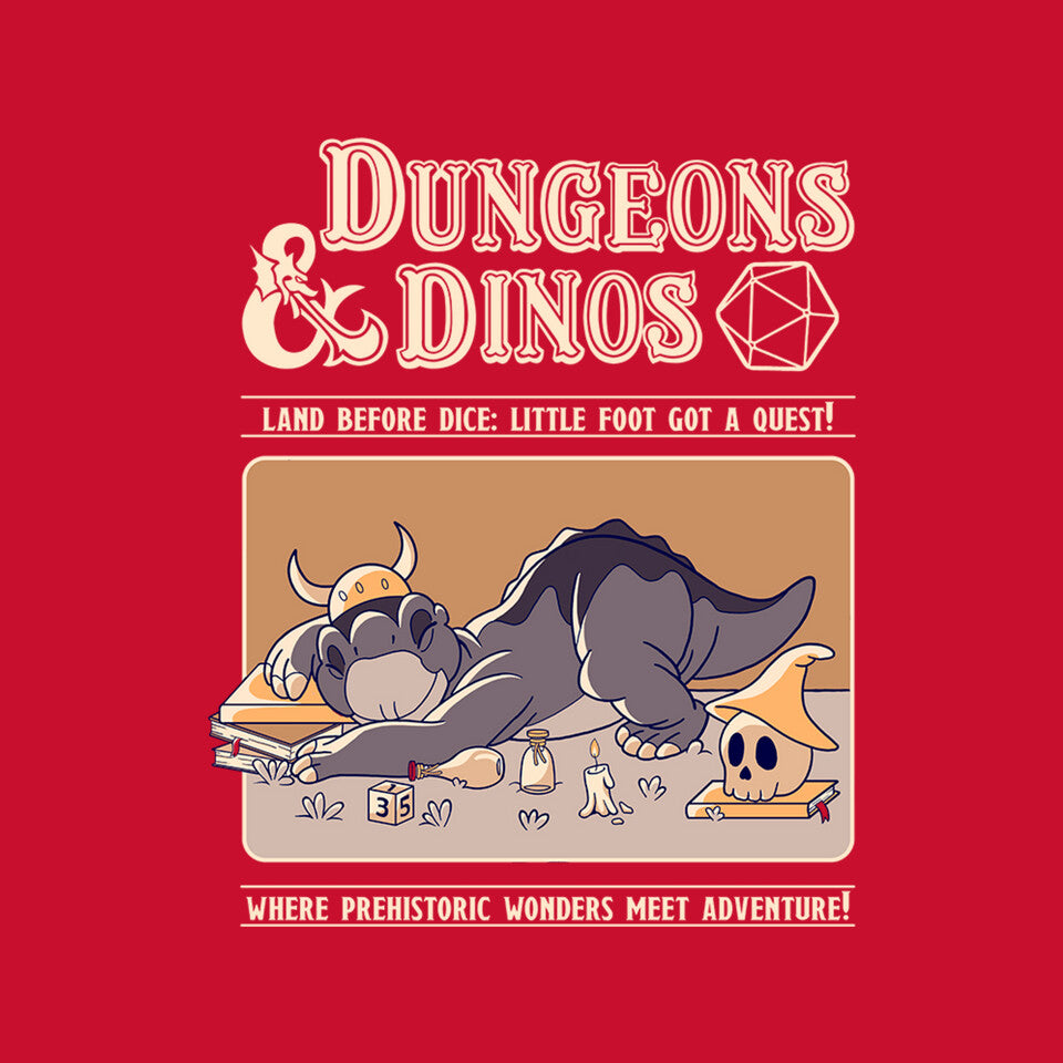 Dungeons & Dinos – Movie Graphic T-Shirt design artwork for red graphic T-shirt