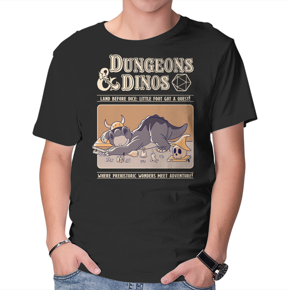 Dungeons & Dinos – Movie Graphic T-Shirt in black, product display