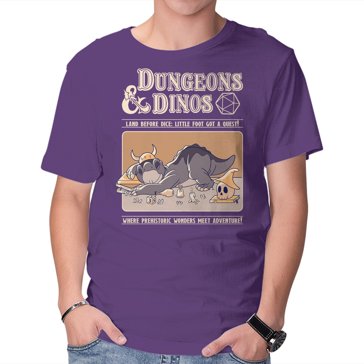 Dungeons & Dinos – Movie Graphic T-Shirt in purple, product display