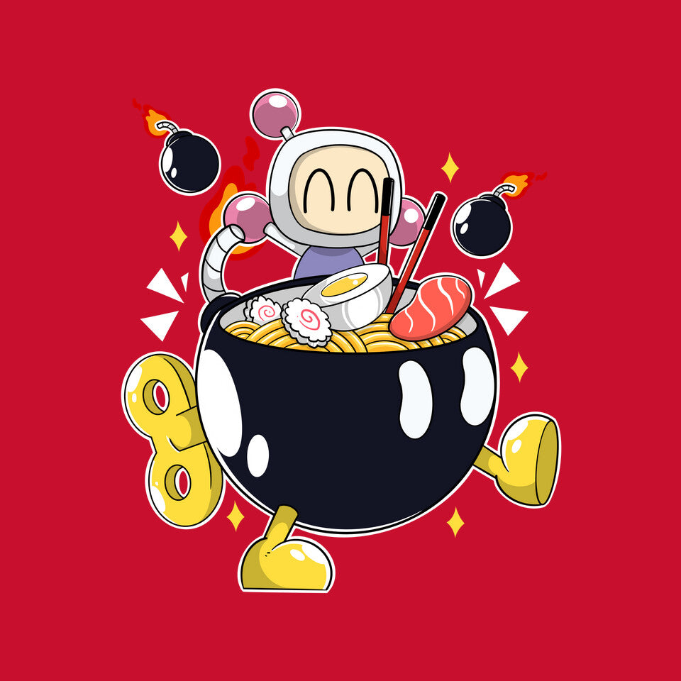 Bomberamen – Gaming Graphic T-Shirt design artwork for red graphic T-shirt