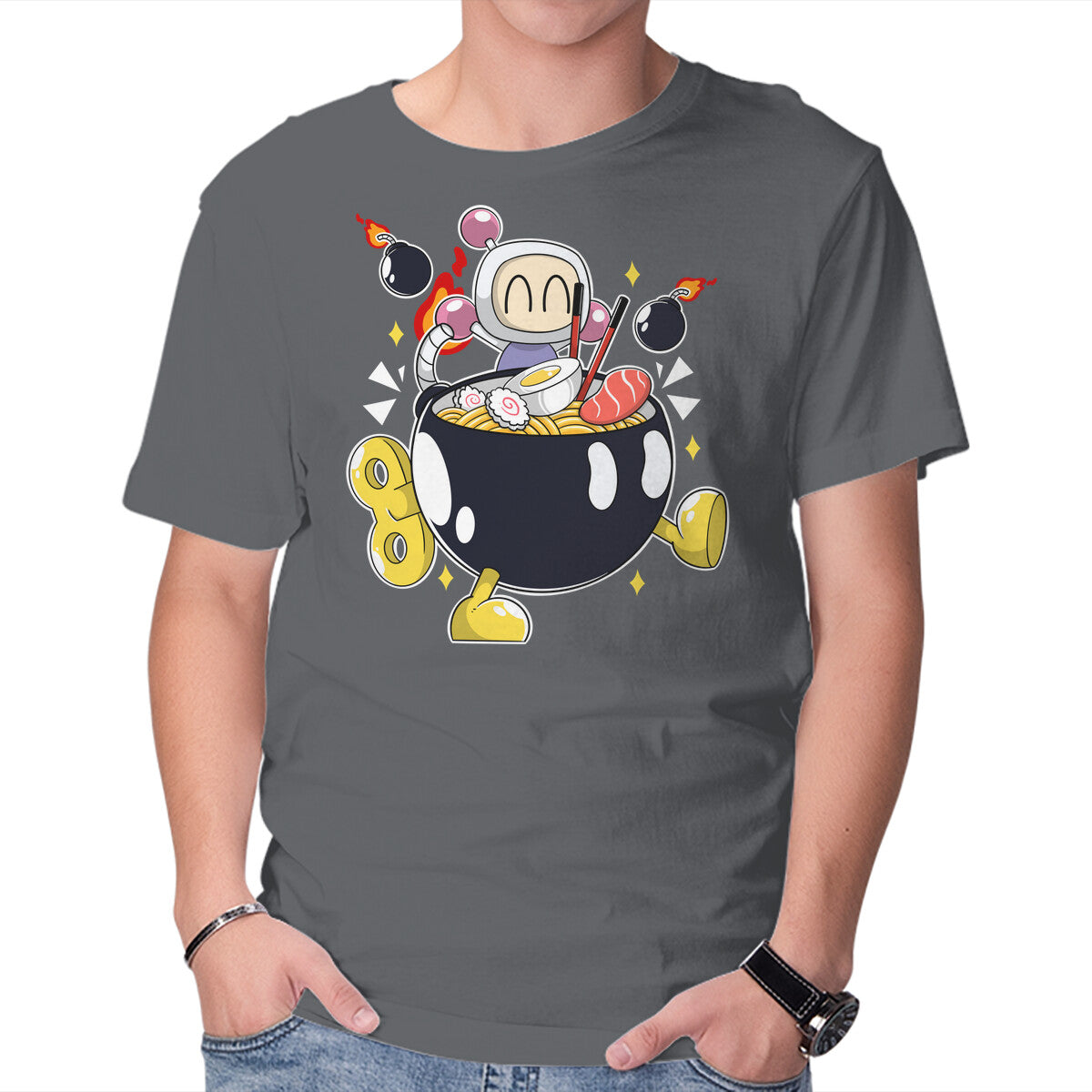 Bomberamen – Gaming Graphic T-Shirt in charcoal, product display
