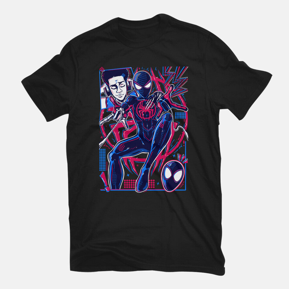 Spiderman Miles Morales Graphic T-Shirt in black, flat-lay product view
