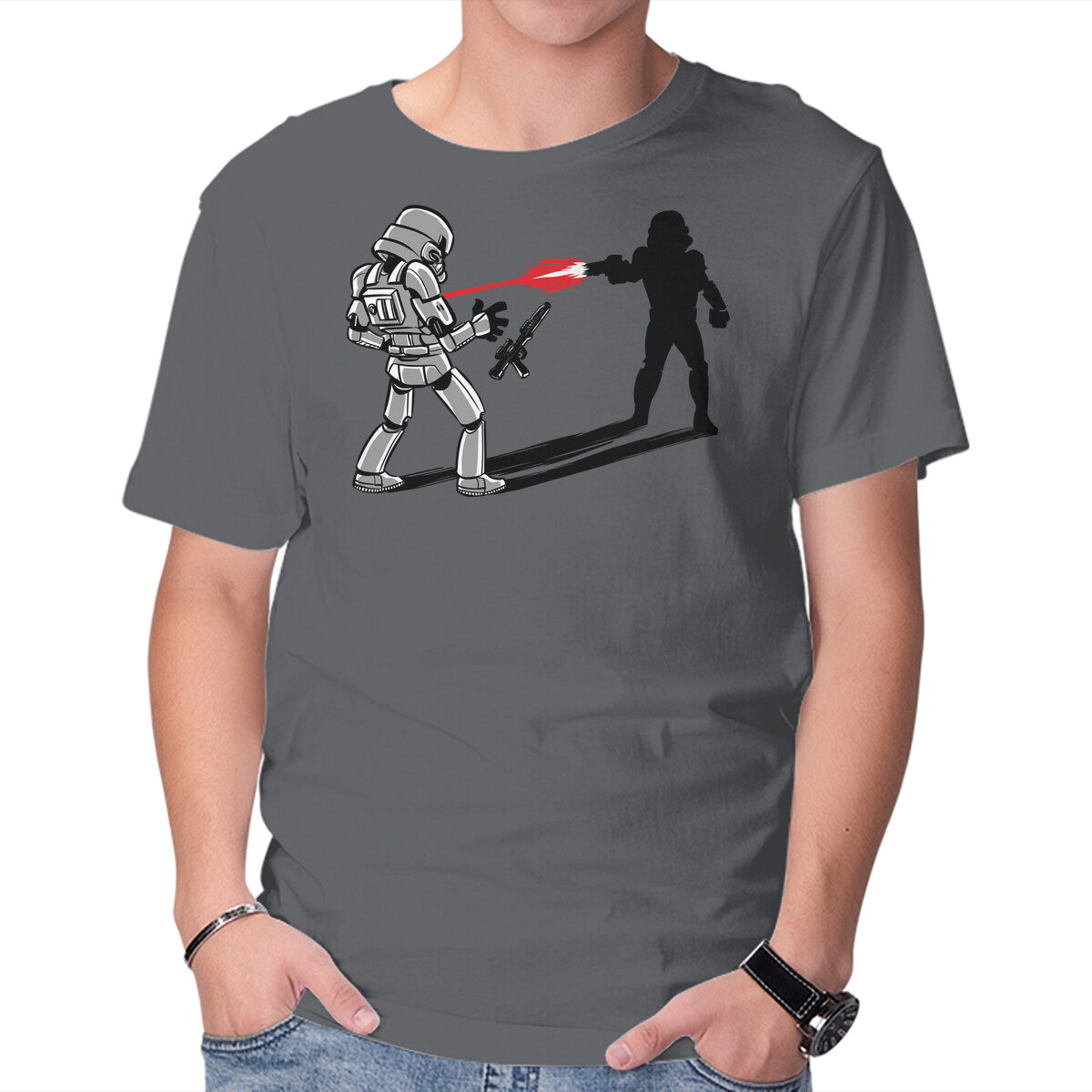 Shadow Battle – Sci-Fi Graphic T-Shirt in charcoal, product display