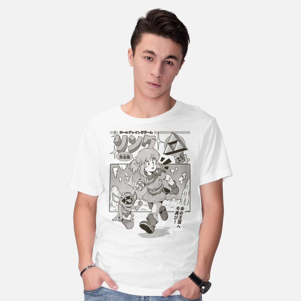 Model wearing white The Hero's Journey – Gaming Graphic T-Shirt