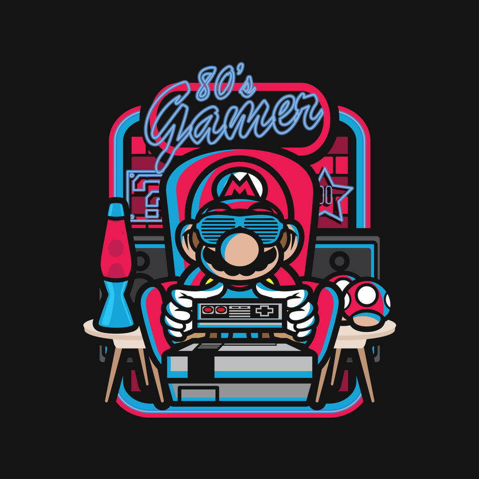 80s Gamer Room – Gaming Graphic T-Shirt design artwork for black graphic T-shirt