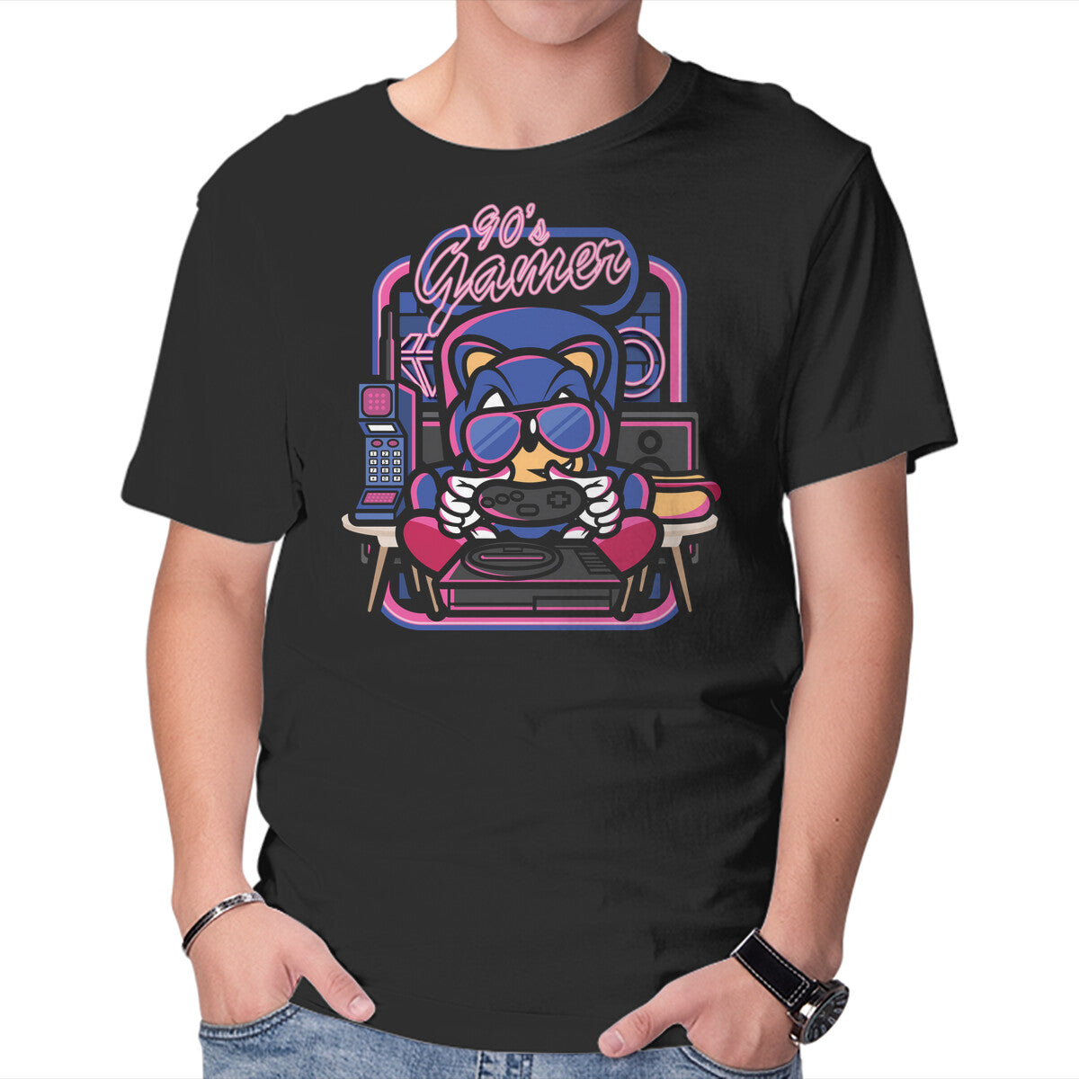 90s Gamer Room – Gaming Graphic T-Shirt in black, product display