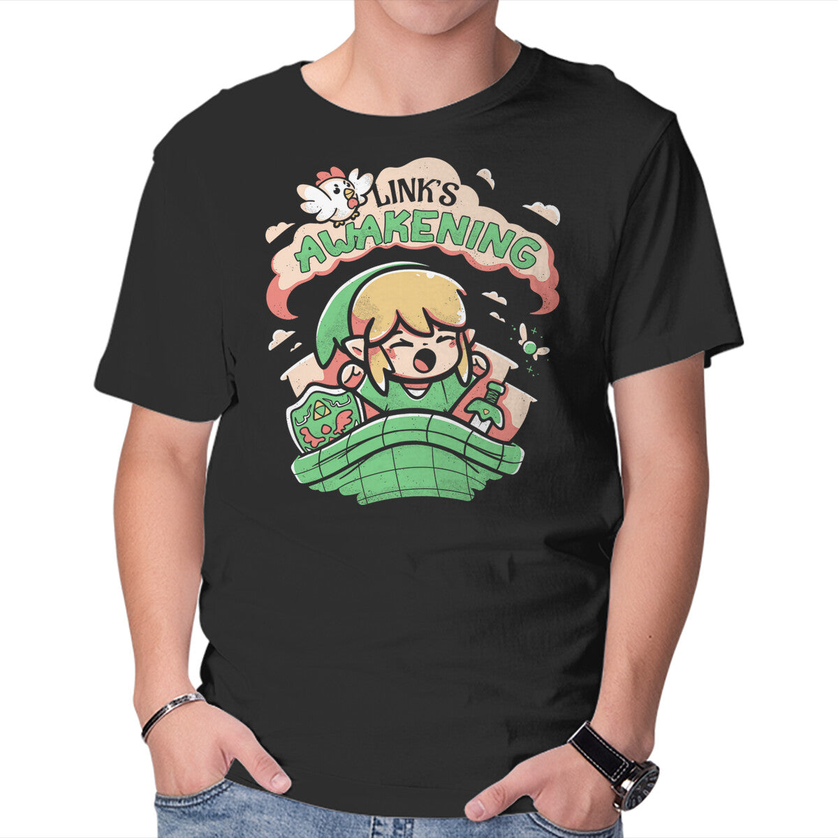 Link's Awakening – Gaming Graphic T-Shirt in black, product display