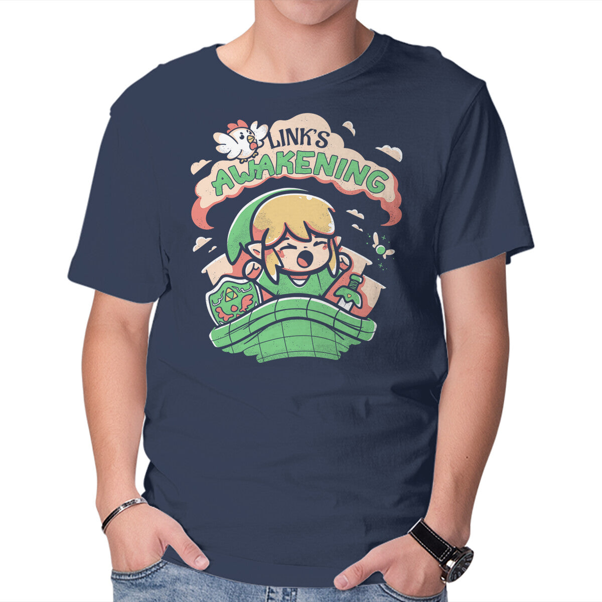 Link's Awakening – Gaming Graphic T-Shirt in navy, product display