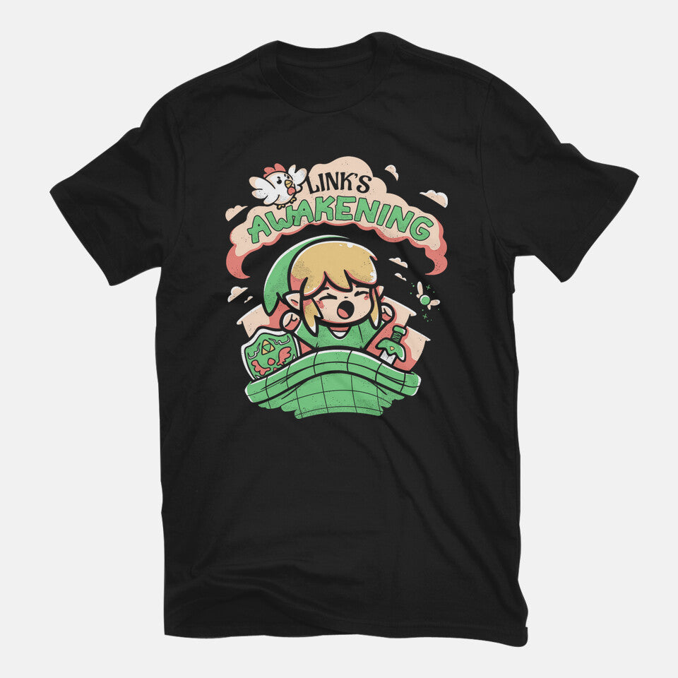 Link's Awakening – Gaming Graphic T-Shirt in black, flat-lay product view
