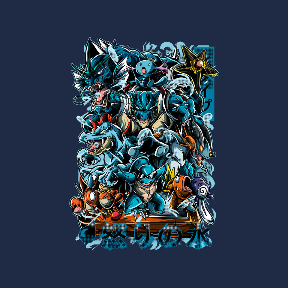 Poke Water – Anime Graphic T-Shirt design artwork for navy graphic T-shirt