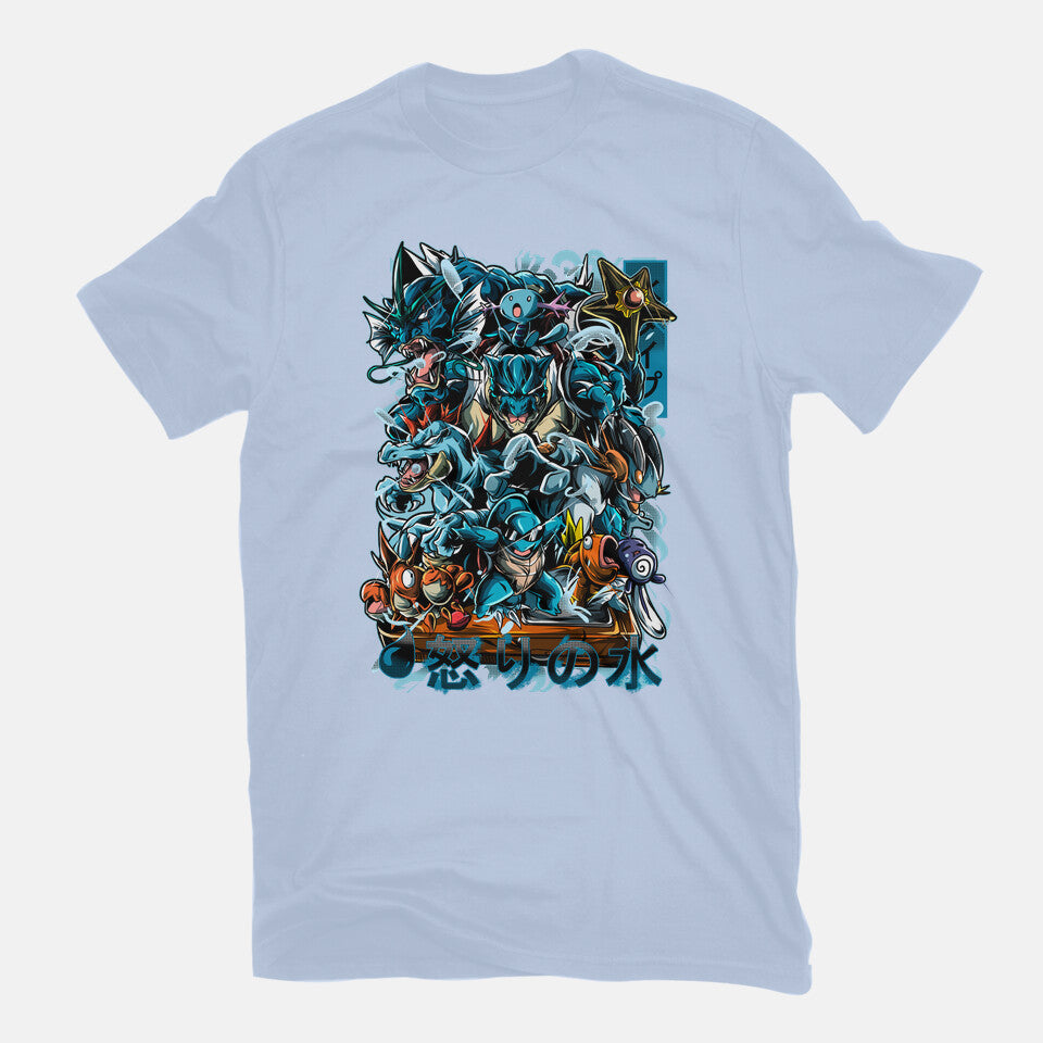 Poke Water – Anime Graphic T-Shirt in blue, flat-lay product view