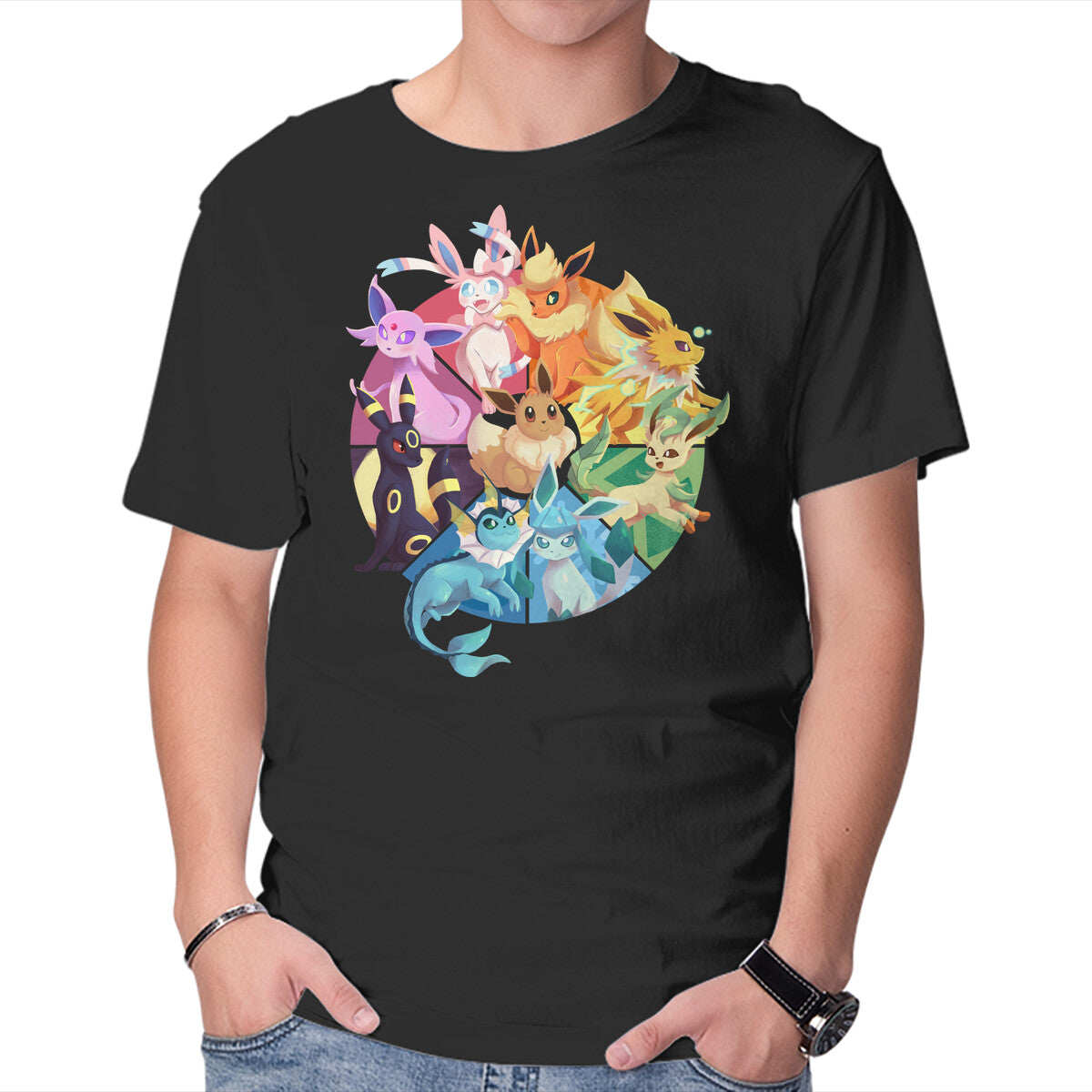 Eeveelutions – Anime Graphic T-Shirt in black, product display