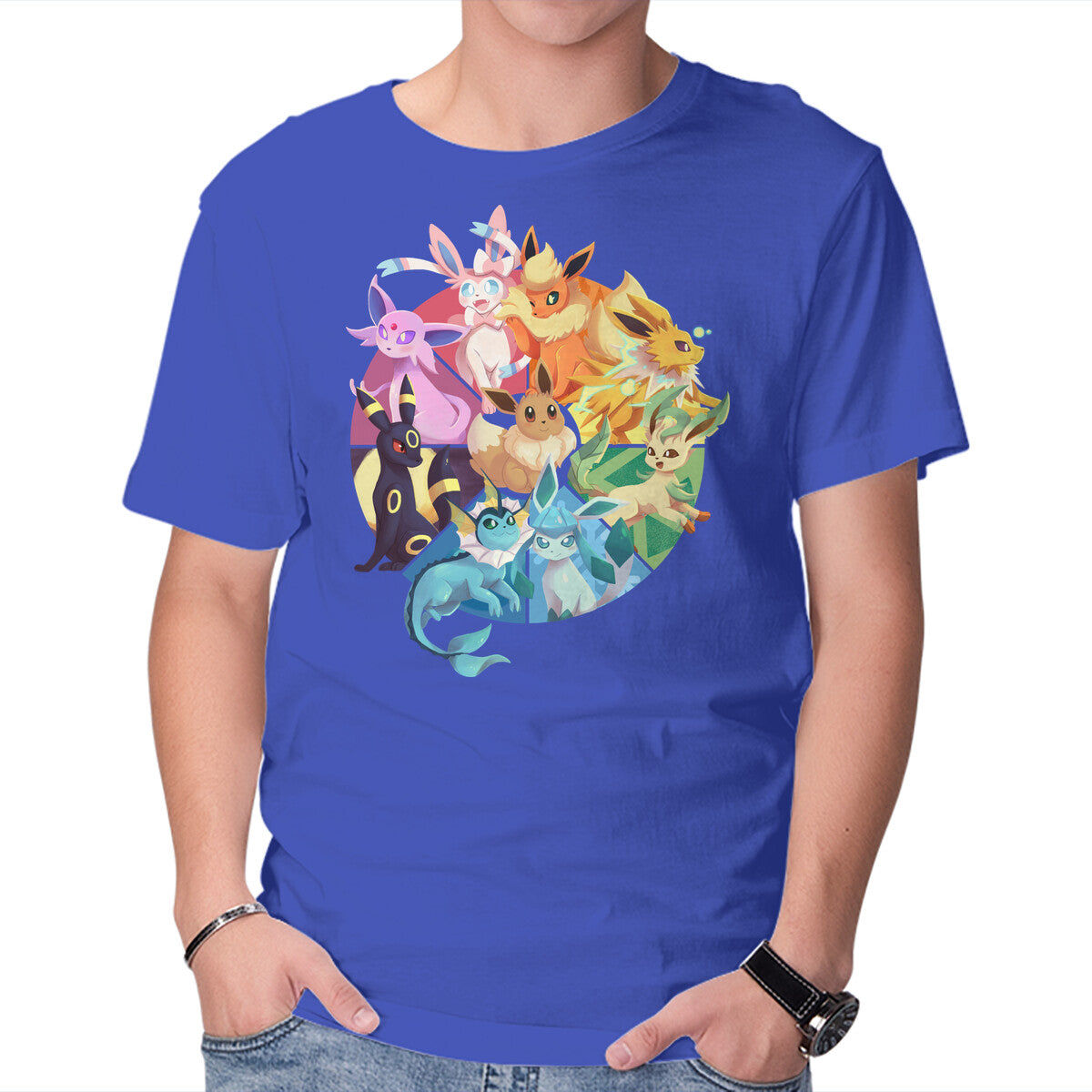Eeveelutions – Anime Graphic T-Shirt in royal blue, product display