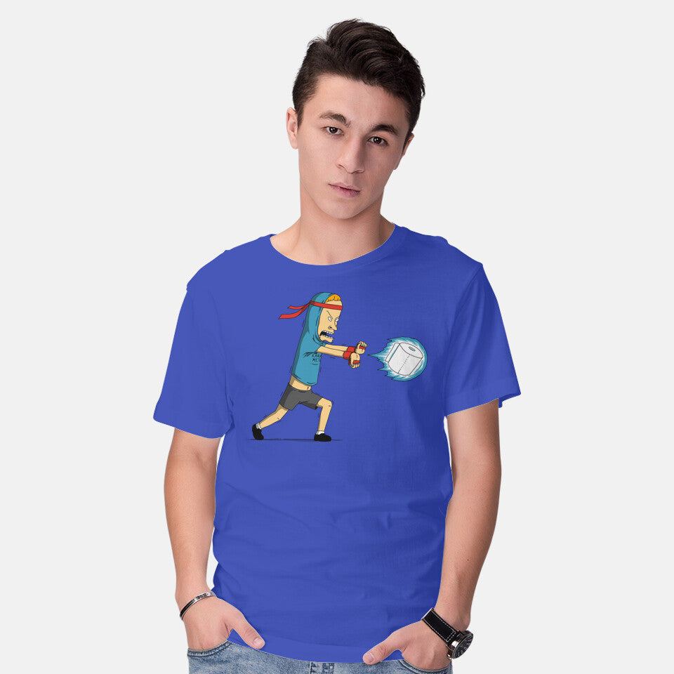 Model wearing royal blue Stupid Fighter – Gaming Graphic T-Shirt