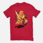 Ultimate Weapon – Gaming Graphic T-Shirt in red, flat-lay product view