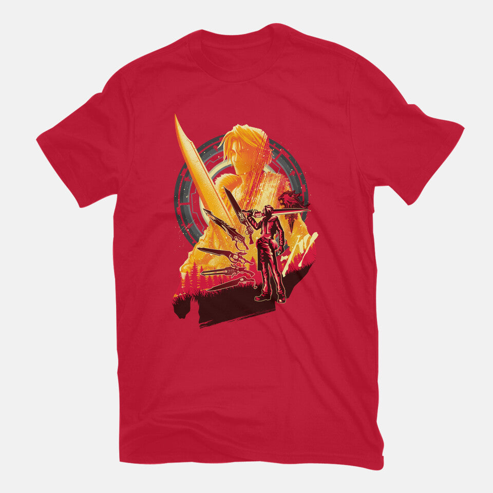 Ultimate Weapon – Gaming Graphic T-Shirt in red, flat-lay product view