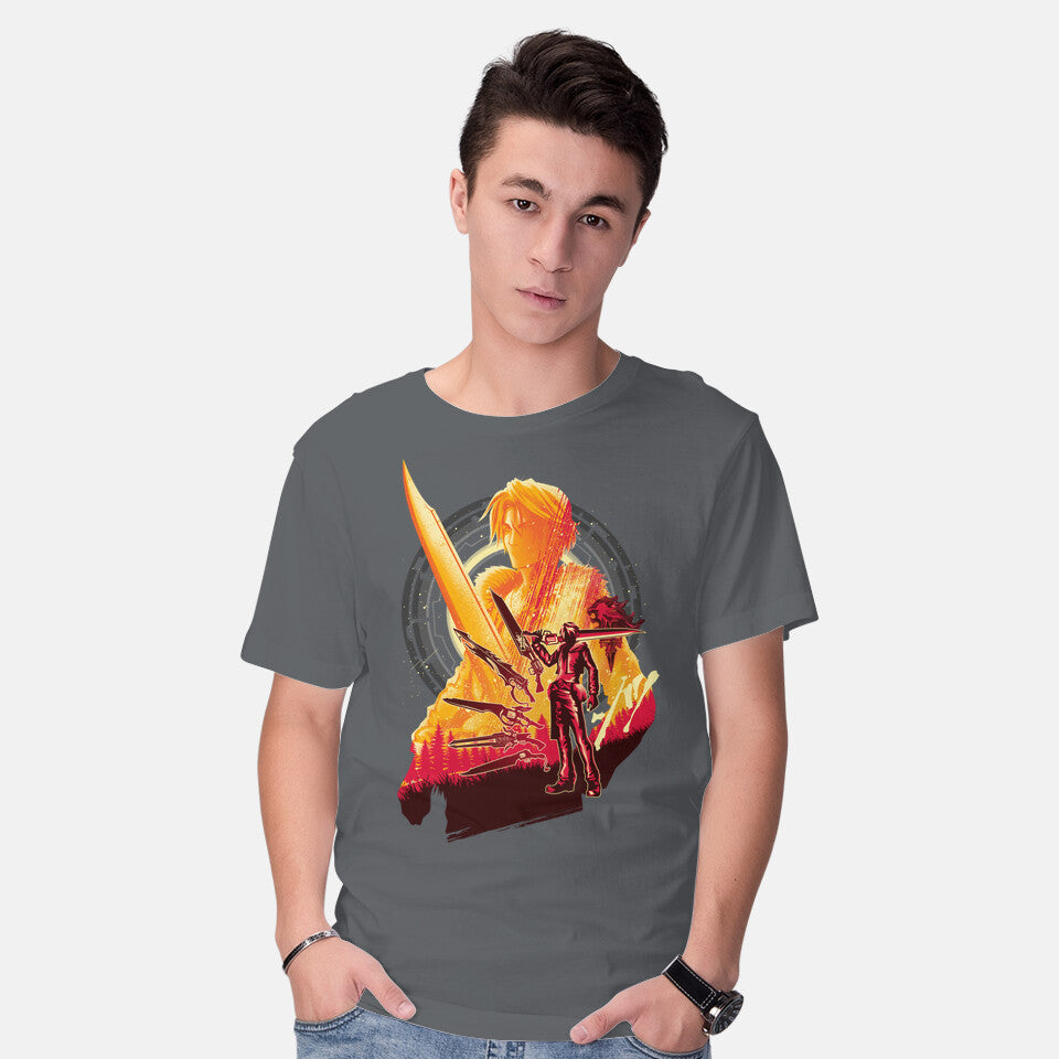 Model wearing charcoal Ultimate Weapon – Gaming Graphic T-Shirt