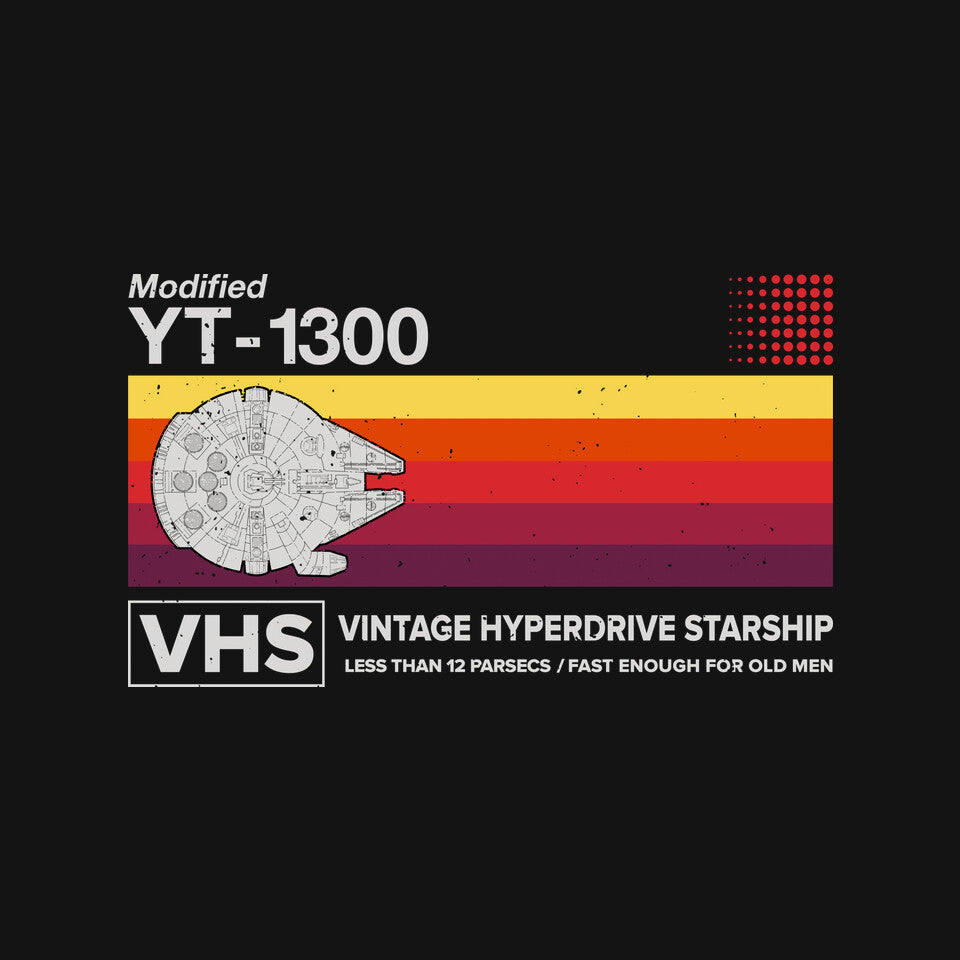 Vintage Hyperdrive Starship – Sci-Fi Graphic T-Shirt design artwork for black graphic T-shirt