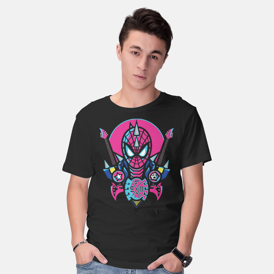 Model wearing black Spider Cyber Punk – Music Graphic T-Shirt
