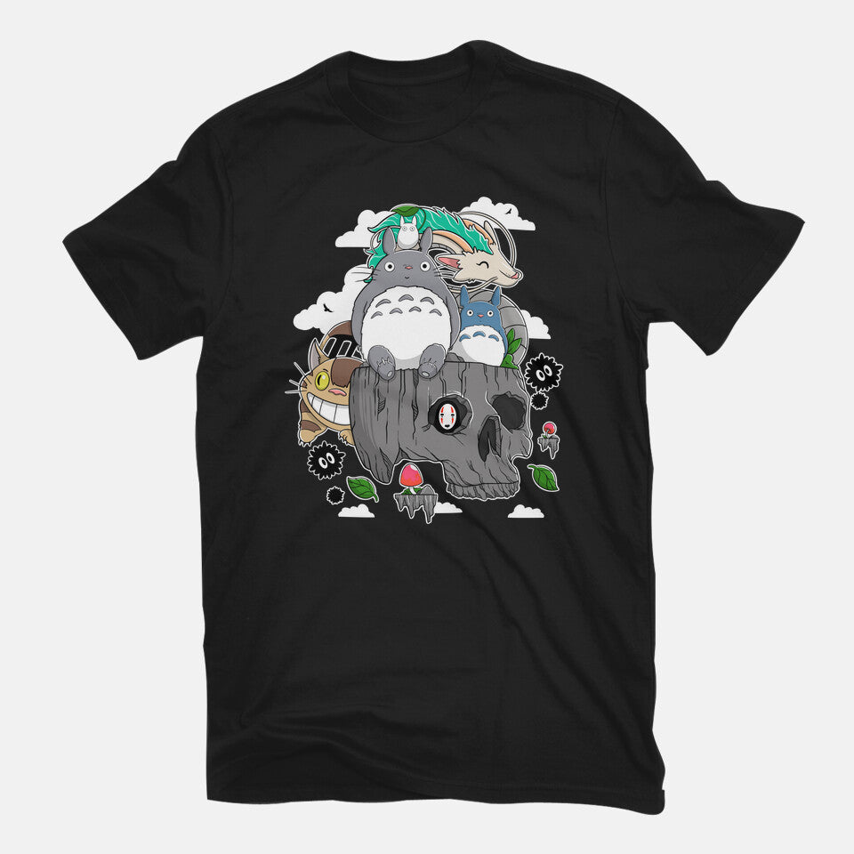 Spirit Island – Anime Graphic T-Shirt in black, flat-lay product view