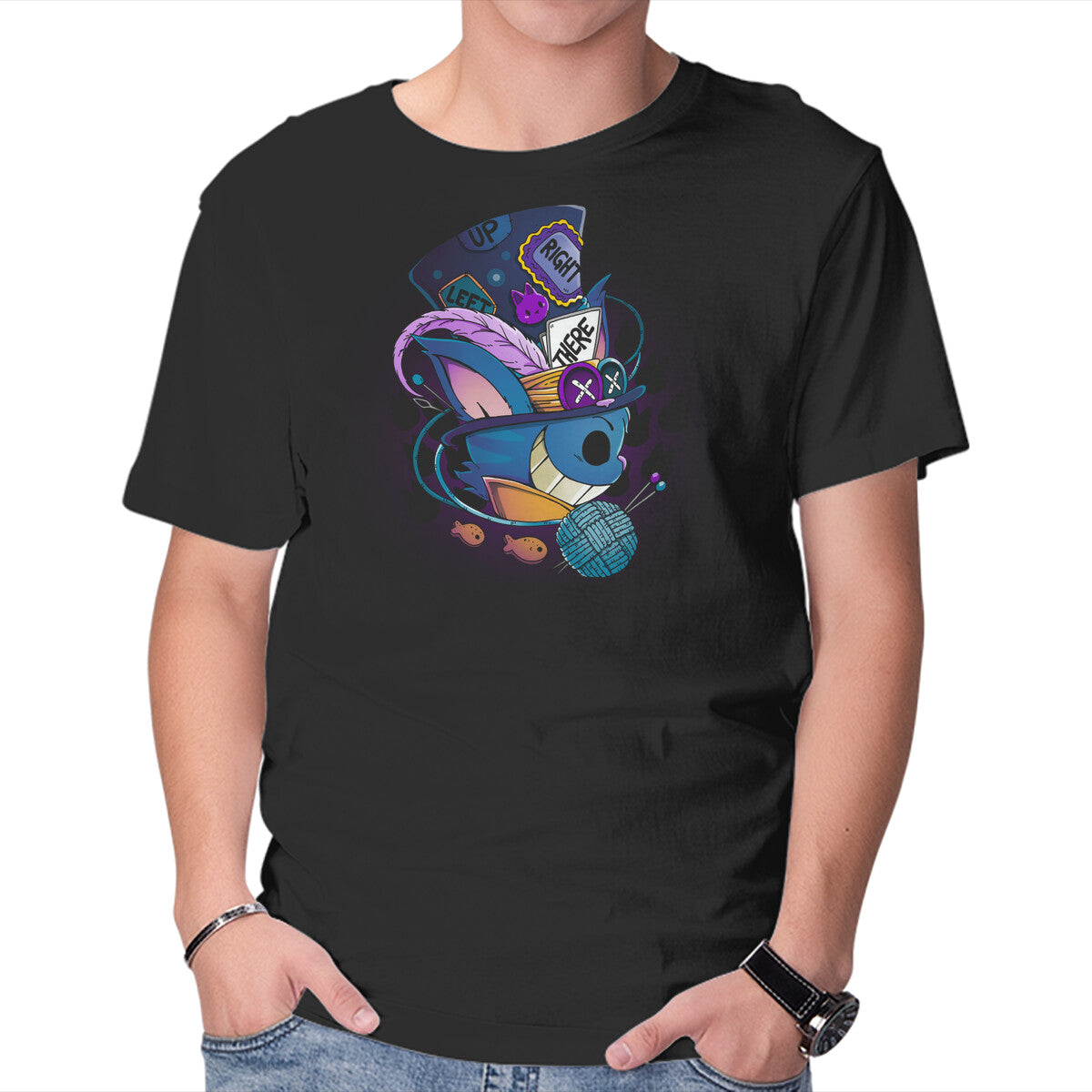 Weird Hatter – Fantasy Graphic T-Shirt in black, product display