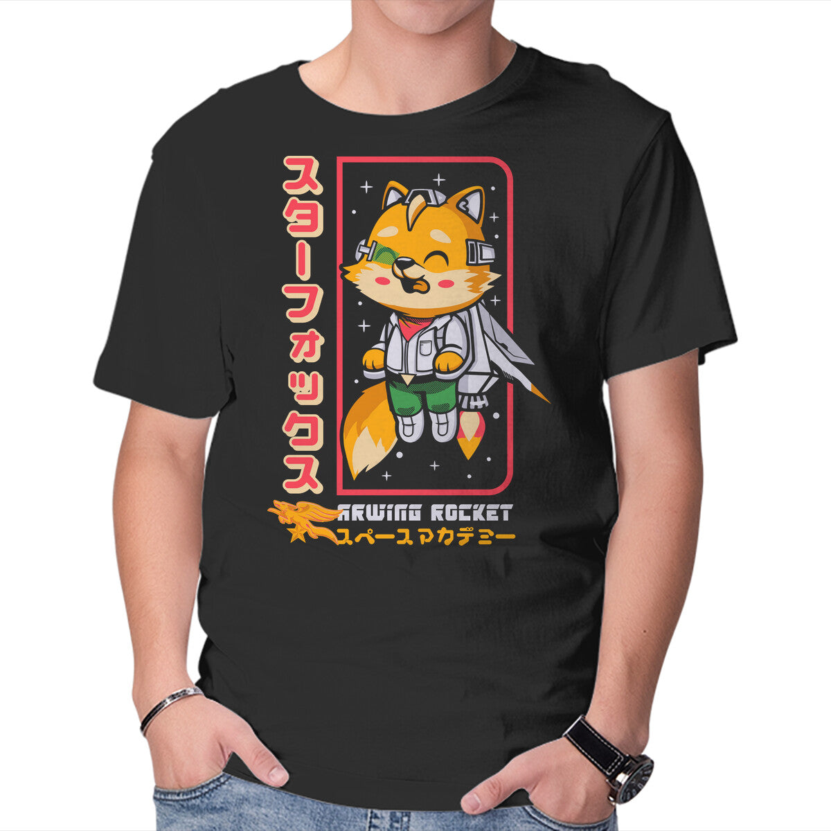 Space Foxey – Gaming Graphic T-Shirt in black, product display