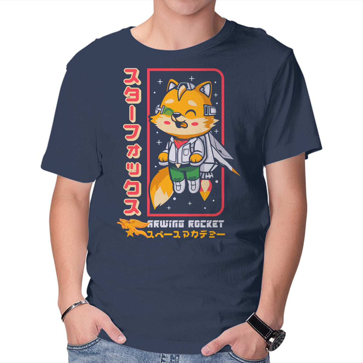 Space Foxey – Gaming Graphic T-Shirt in navy, product display