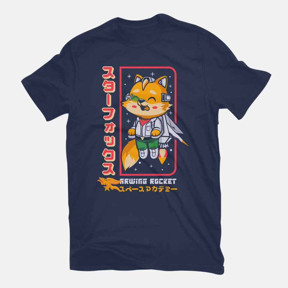 Space Foxey – Gaming Graphic T-Shirt in navy, flat-lay product view