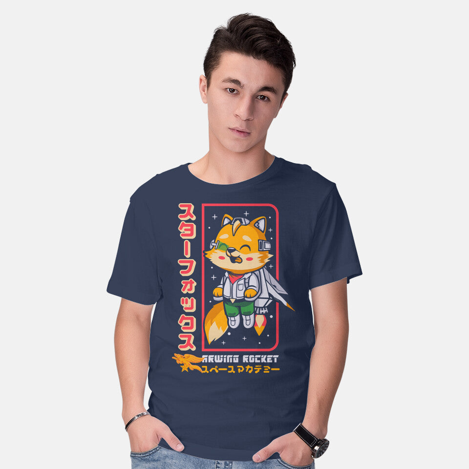 Model wearing navy Space Foxey – Gaming Graphic T-Shirt