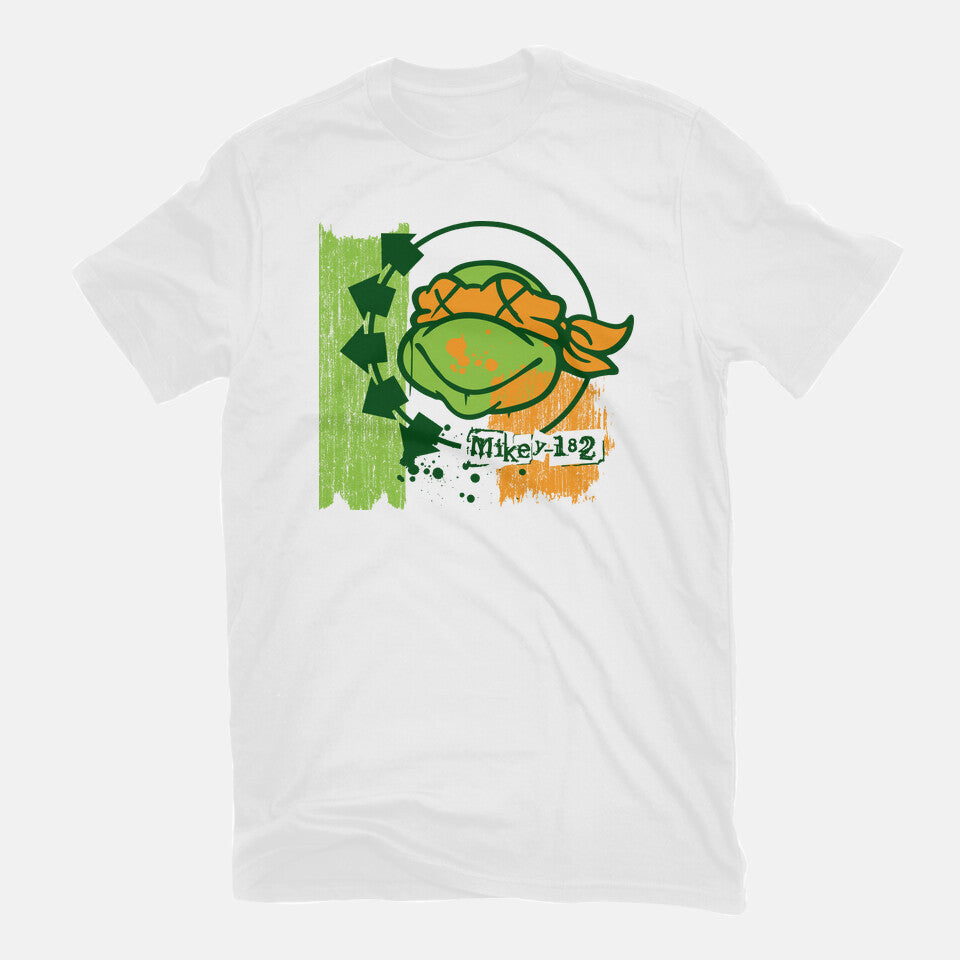 Mikey-182 – Funny Graphic T-Shirt in white, flat-lay product view