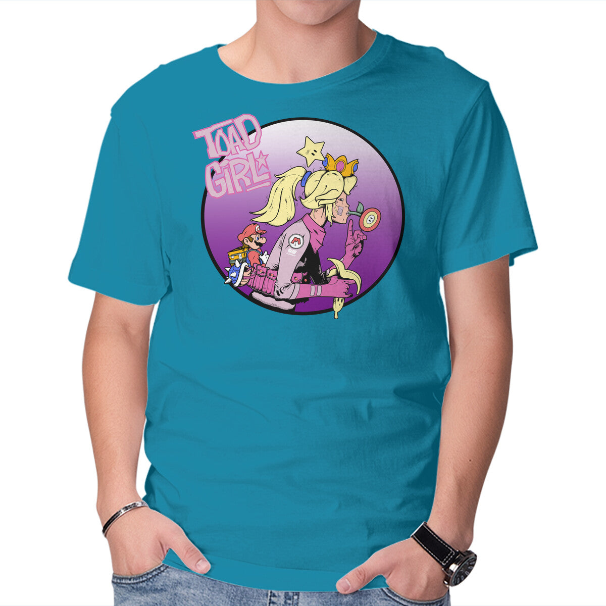 Toad Girl – Gaming Graphic T-Shirt in turquoise, product display