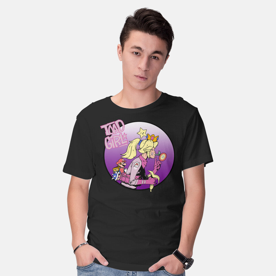Model wearing black Toad Girl – Gaming Graphic T-Shirt