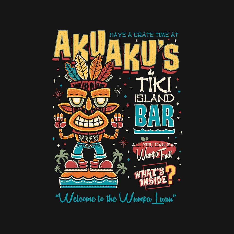 Aku Aku's Tiki Island – Gaming Graphic T-Shirt design artwork for black graphic T-shirt