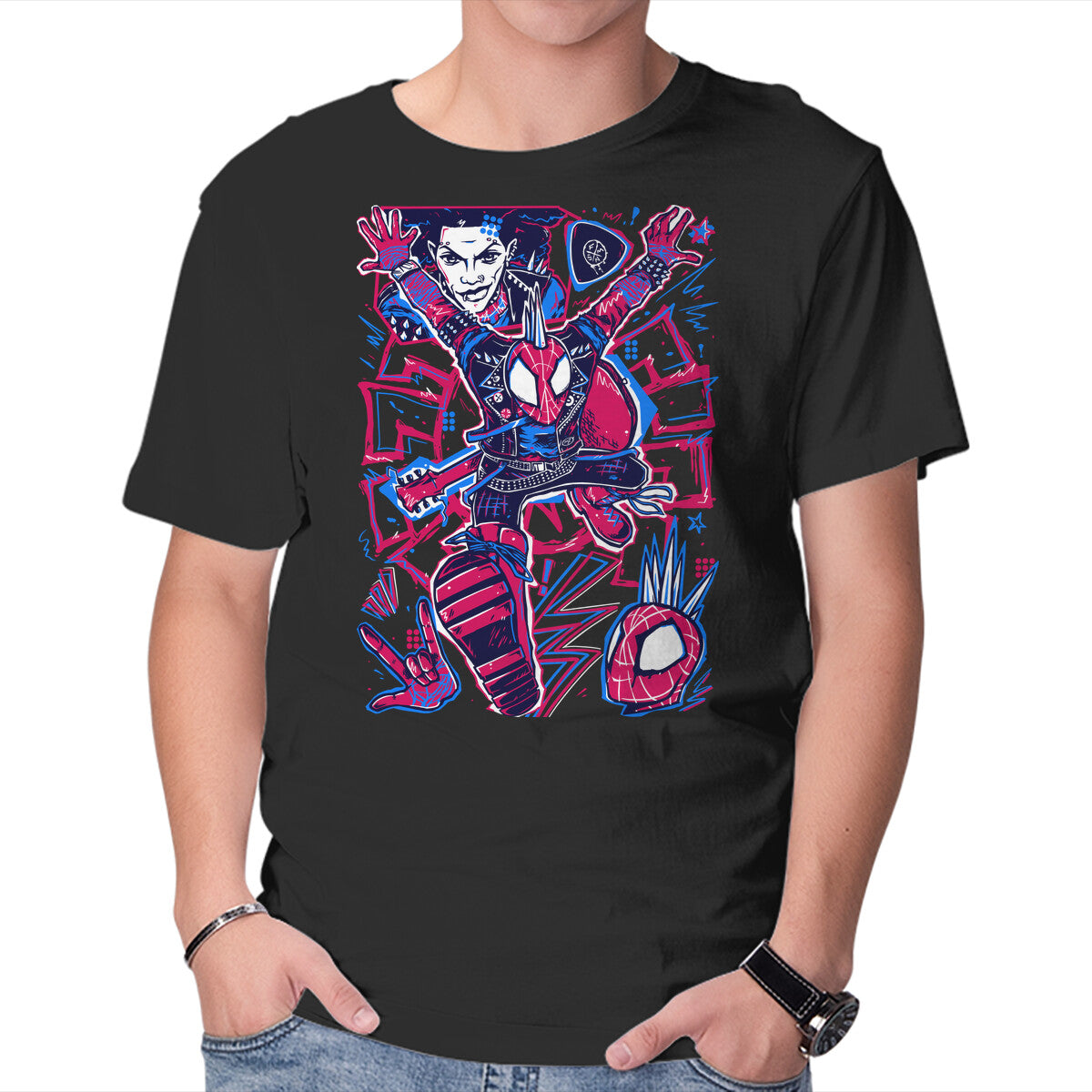 Hobie Brown Spider Punk Graphic T-Shirt in black, product display