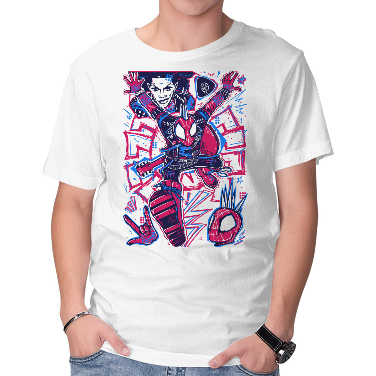 Hobie Brown Spider Punk Graphic T-Shirt in white, product display