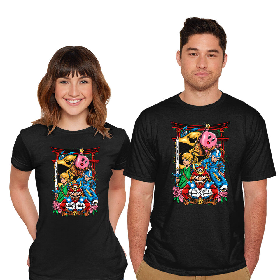 Model wearing black Game Heroes – Gaming Graphic T-Shirt