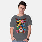 Model wearing charcoal Game Heroes – Gaming Graphic T-Shirt