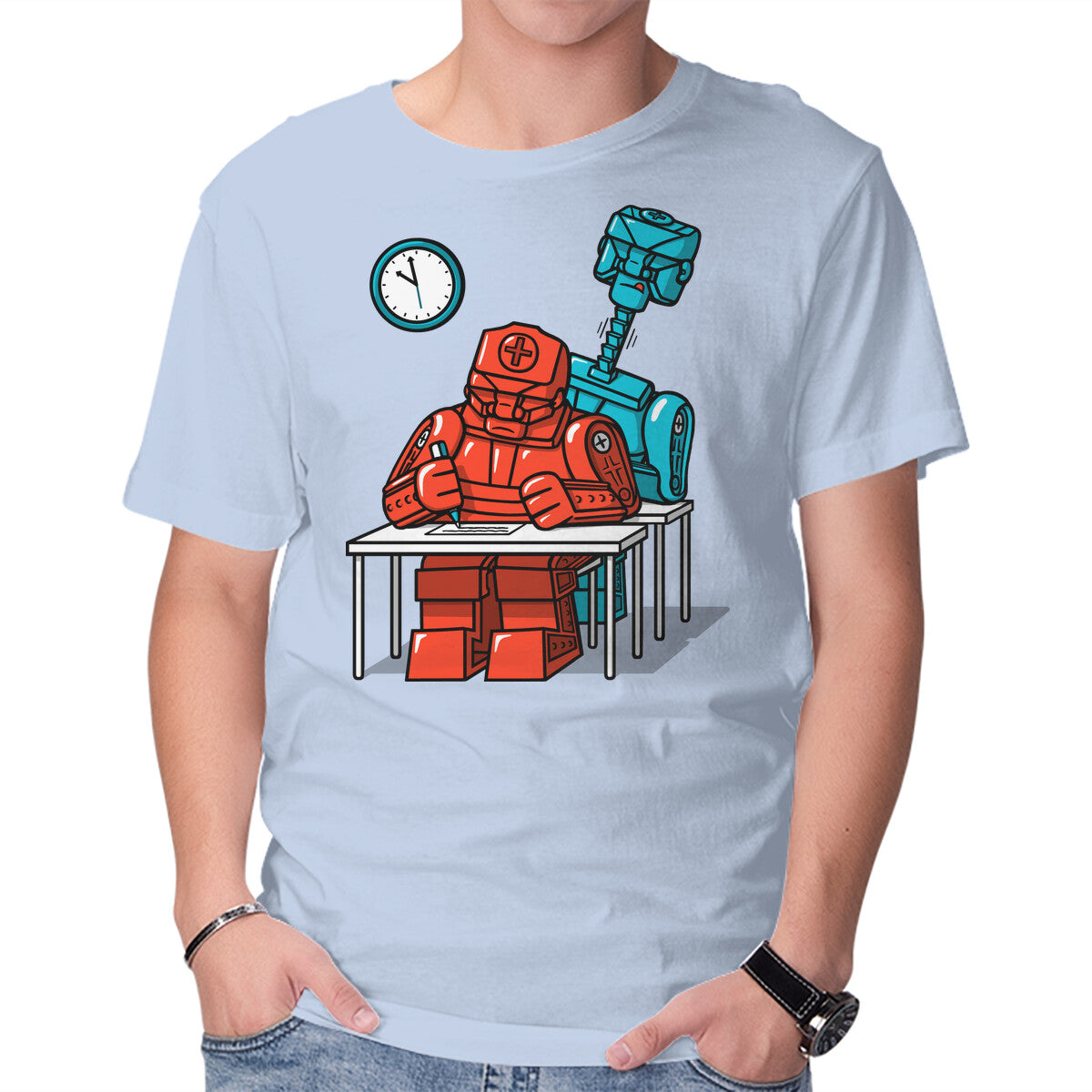 Robot Exam – Gaming Graphic T-Shirt in blue, product display