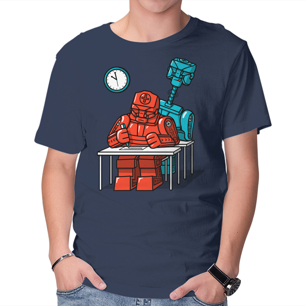 Robot Exam – Gaming Graphic T-Shirt in navy, product display