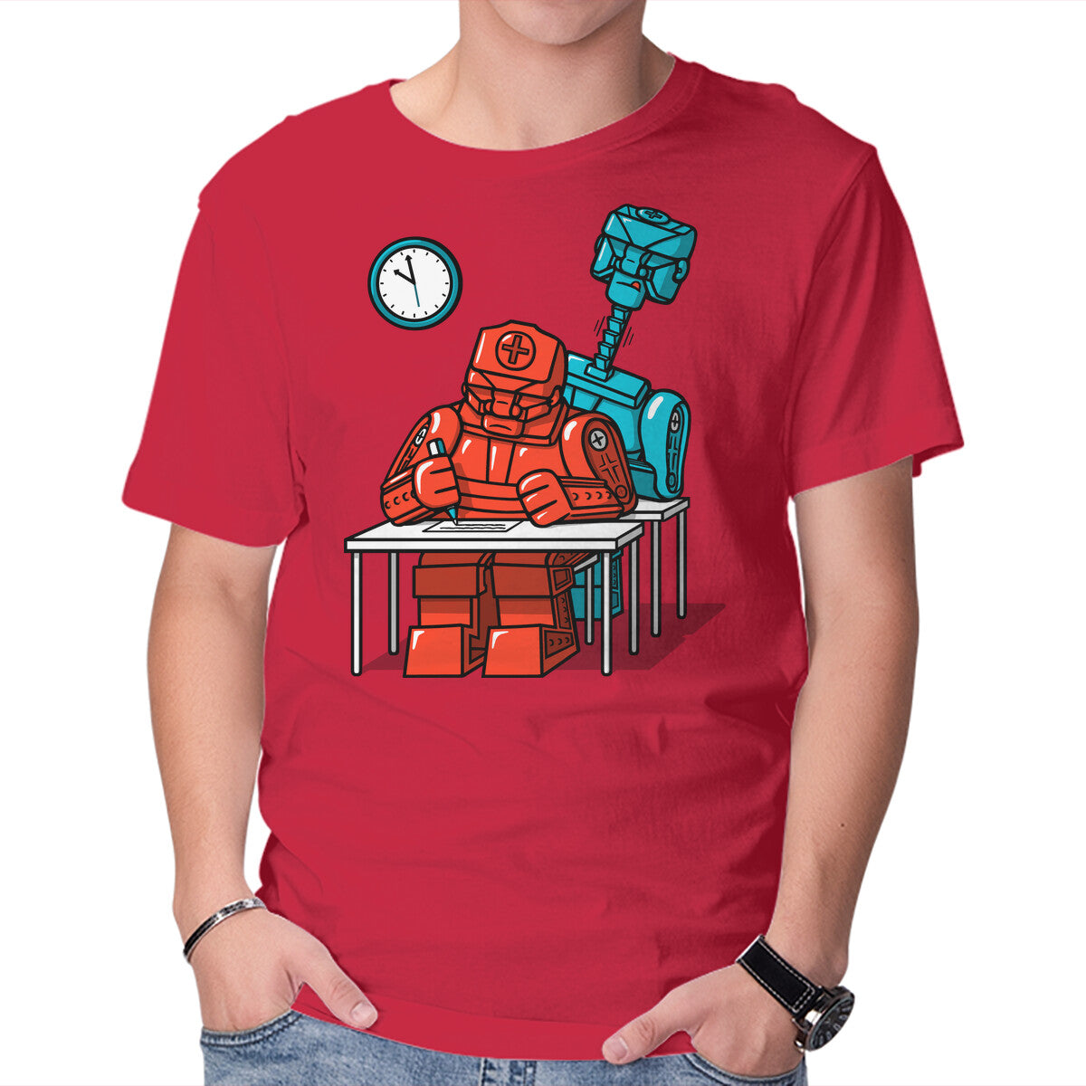Robot Exam – Gaming Graphic T-Shirt in red, product display