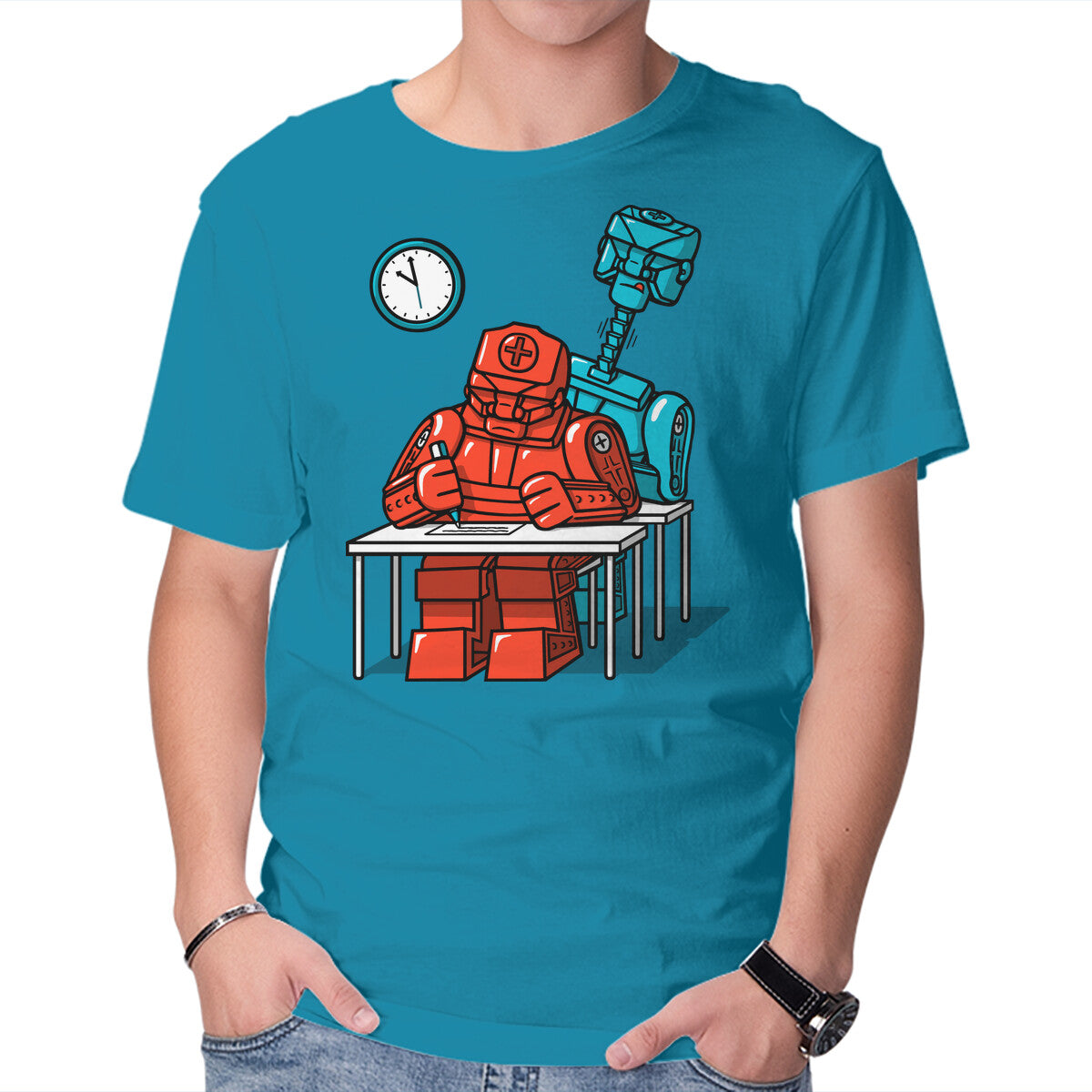 Robot Exam – Gaming Graphic T-Shirt in turquoise, product display