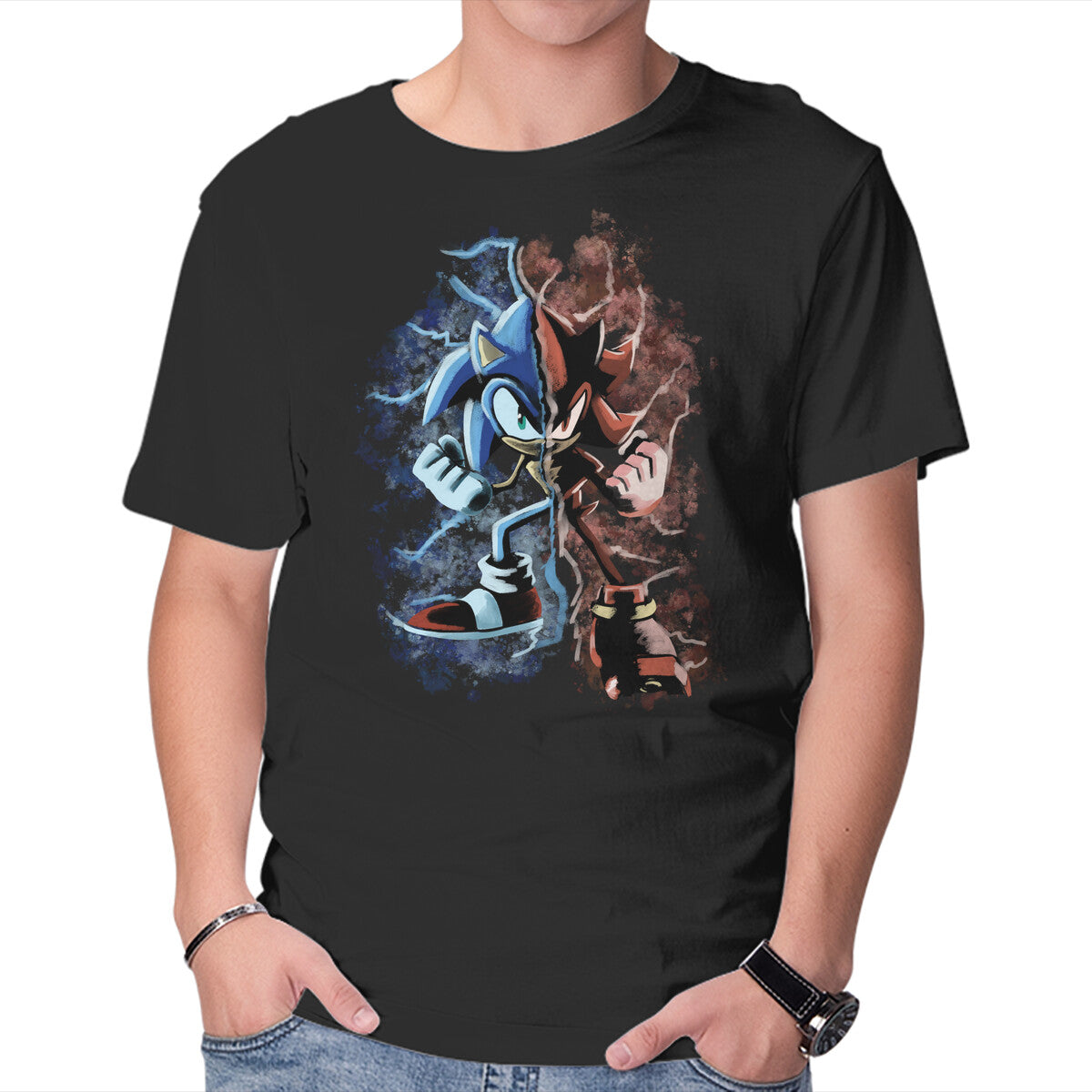 Two Faces Speed – Gaming Graphic T-Shirt in black, product display